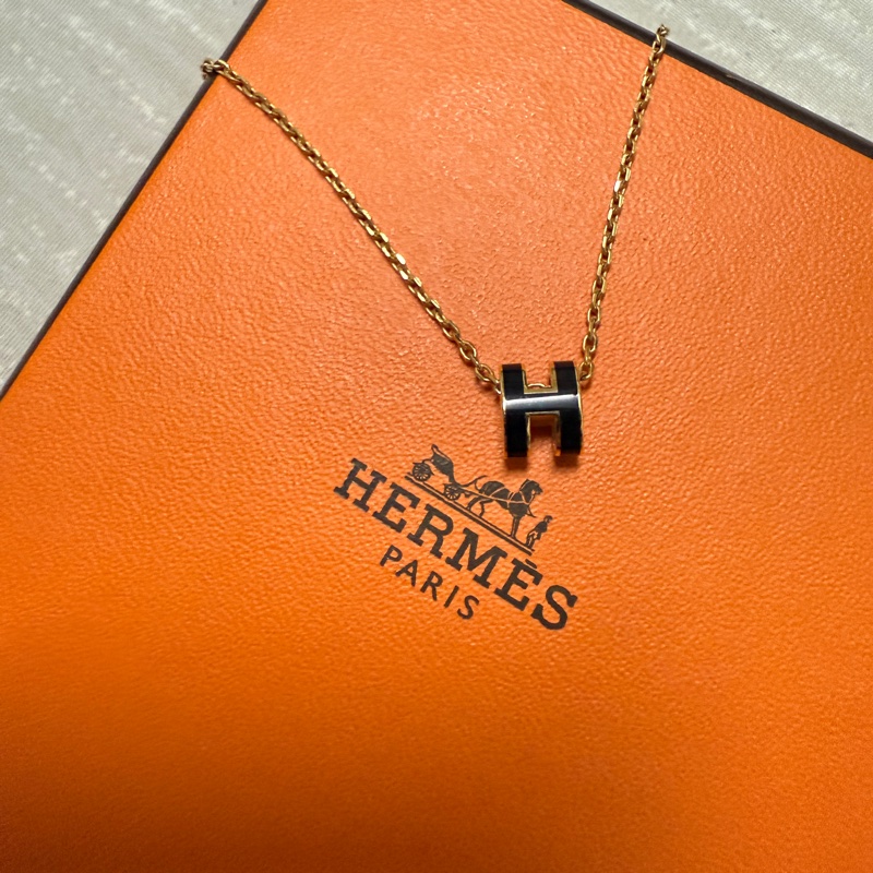 Hermes mini hop H 項鍊 黑*玫瑰金-1