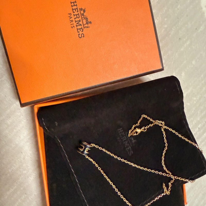 Hermes mini hop H 項鍊 黑*玫瑰金-6