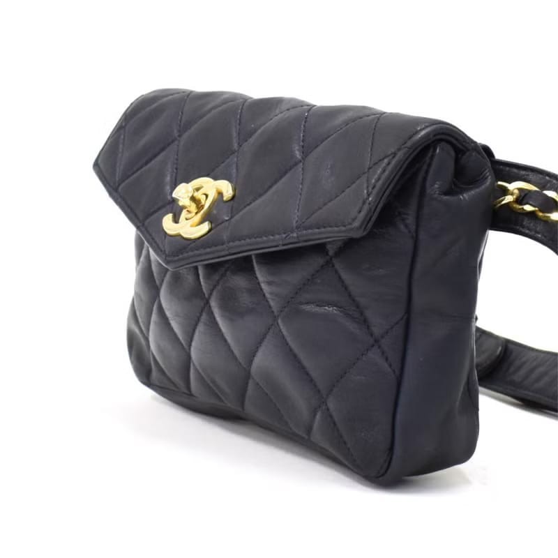 【LA LUNE】中古二手包 Chanel黑色金扣單肩包 腰帶包 古董包 側背包 小包-2