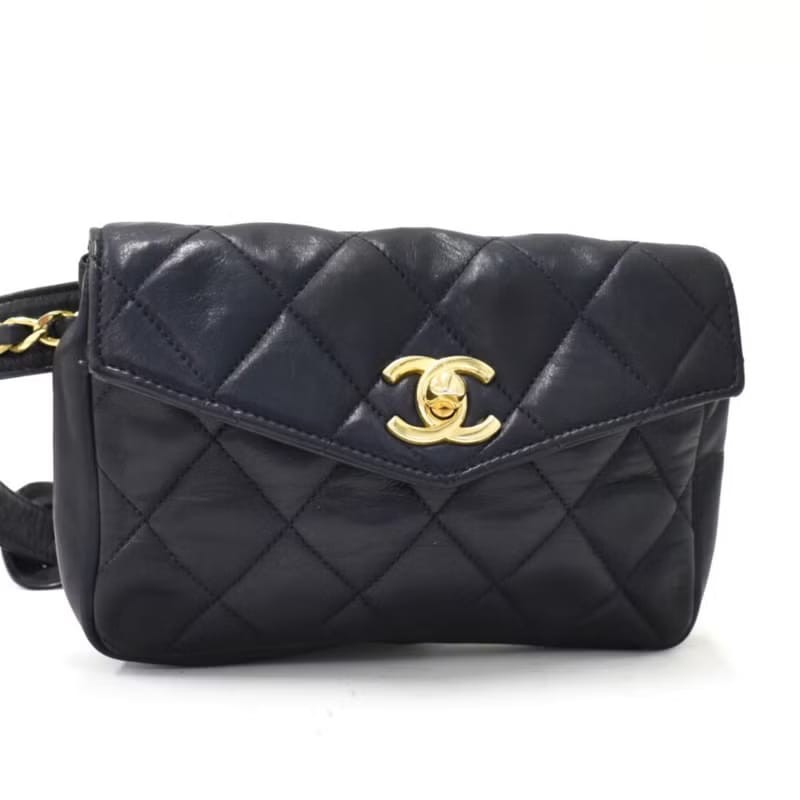 【LA LUNE】中古二手包 Chanel黑色金扣單肩包 腰帶包 古董包 側背包 小包-3