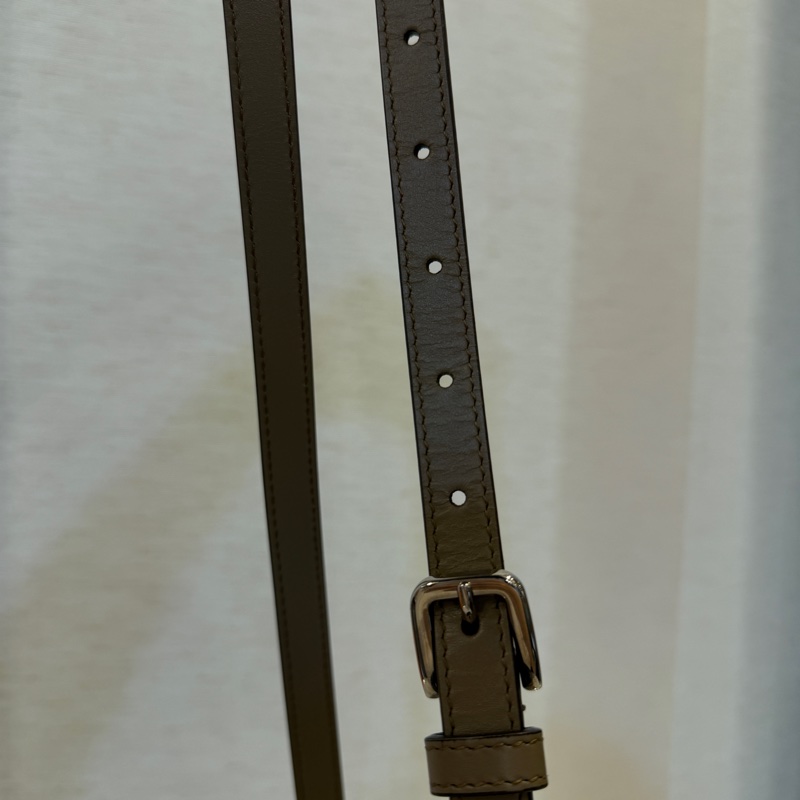 Gucci PVC奶茶牛皮霧銀釦Double GG手提斜背包-12