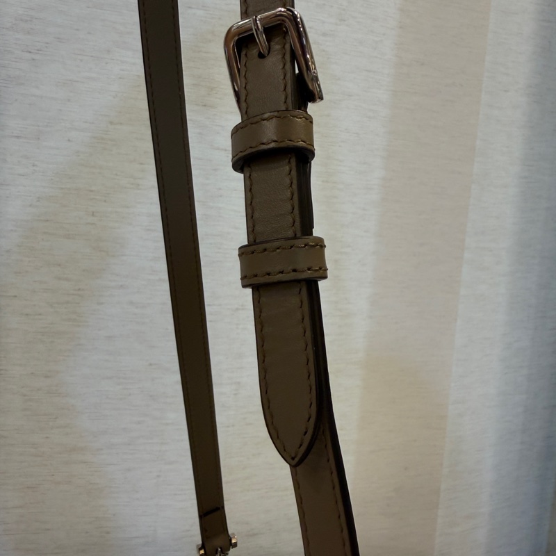 Gucci PVC奶茶牛皮霧銀釦Double GG手提斜背包-13