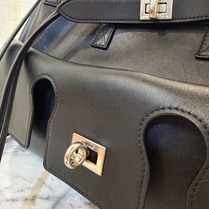 Balenciaga 黑牛皮銀釦Bel Air Carryall Small手提斜背包-2