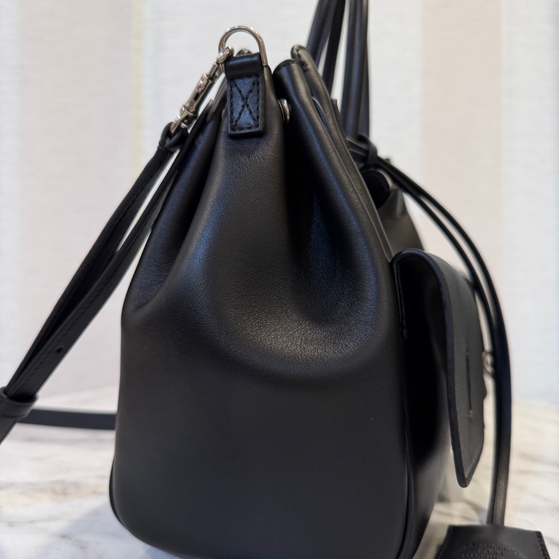 Balenciaga 黑牛皮銀釦Bel Air Carryall Small手提斜背包-4