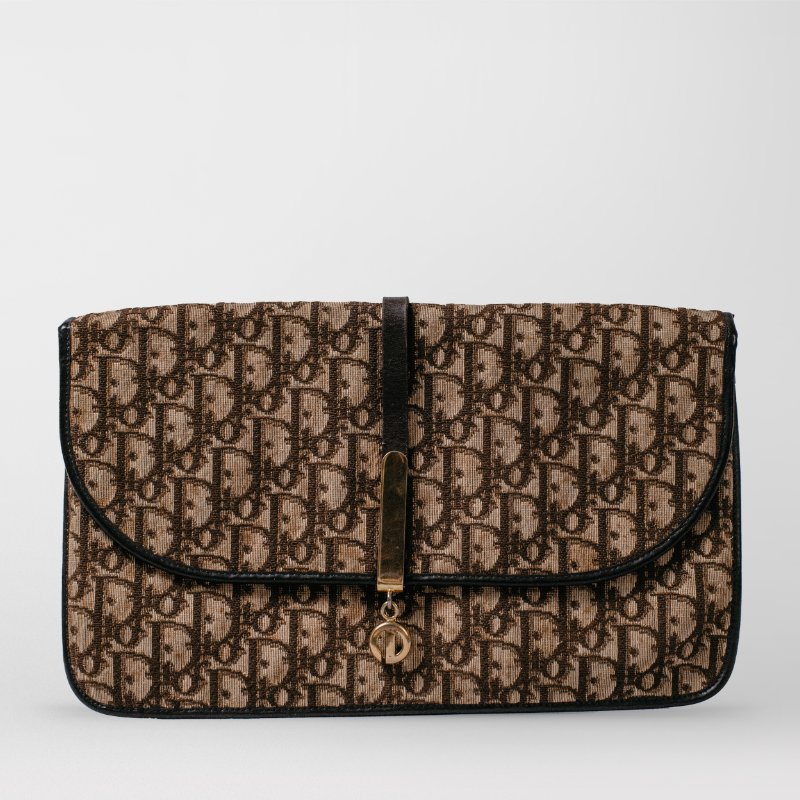 🧠小浮気見世物小屋🧠 法國製🇫🇷Christian Dior Vintage Trotter 老花織紋手拿包｜絕版 CD 垂墜金標-2