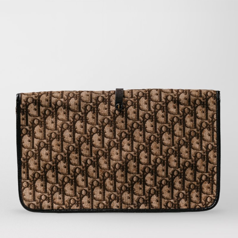 🧠小浮気見世物小屋🧠 法國製🇫🇷Christian Dior Vintage Trotter 老花織紋手拿包｜絕版 CD 垂墜金標-3