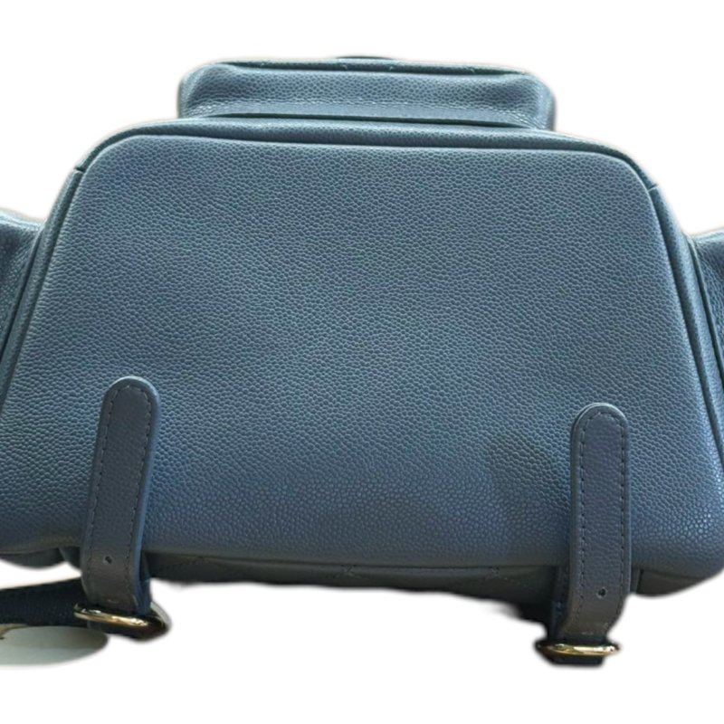 ［3078］香奈兒 CHANEL  菱格皮穿鏈 側面雙口袋炸藥包形狀 粒面牛皮 背包雙肩包 大號 女款 灰藍色-4