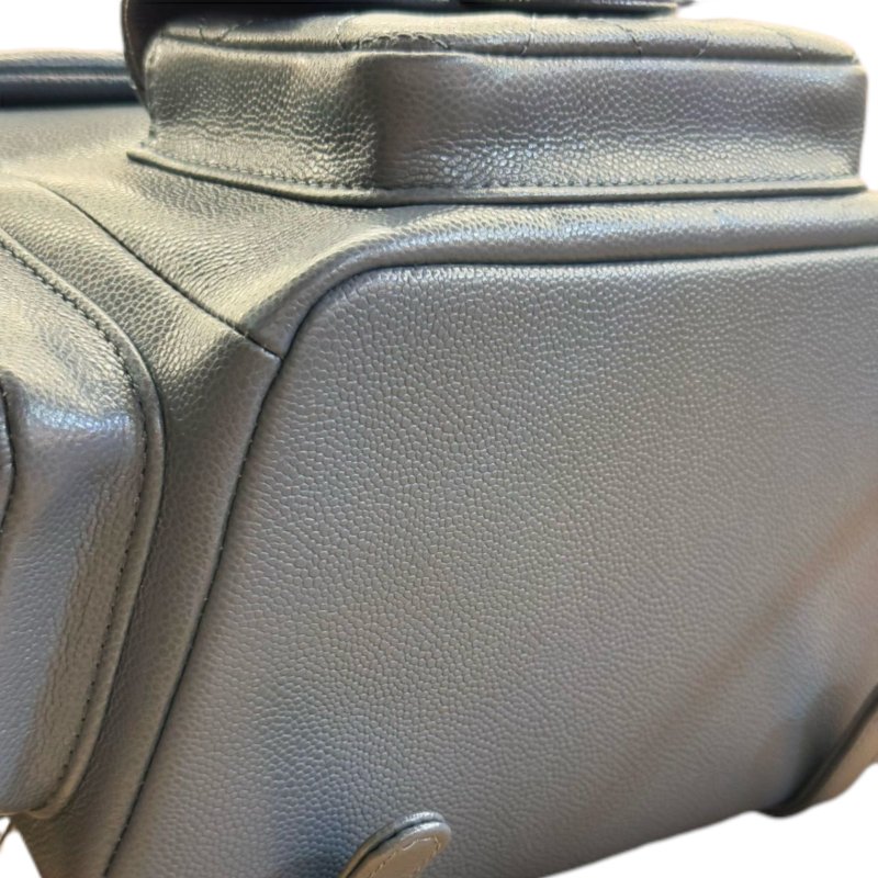 ［3078］香奈兒 CHANEL  菱格皮穿鏈 側面雙口袋炸藥包形狀 粒面牛皮 背包雙肩包 大號 女款 灰藍色-6