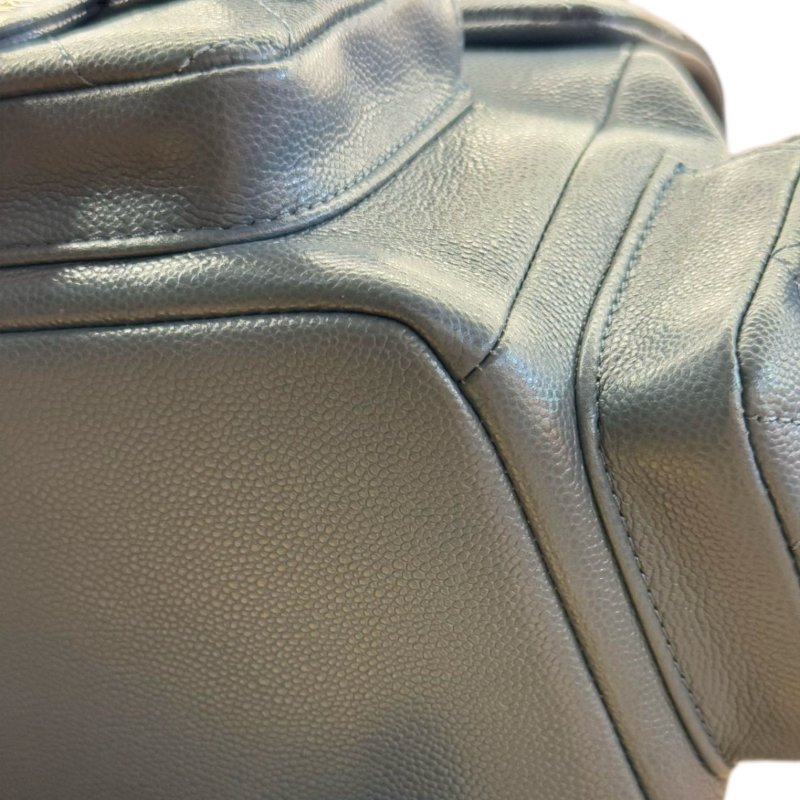 ［3078］香奈兒 CHANEL  菱格皮穿鏈 側面雙口袋炸藥包形狀 粒面牛皮 背包雙肩包 大號 女款 灰藍色-7