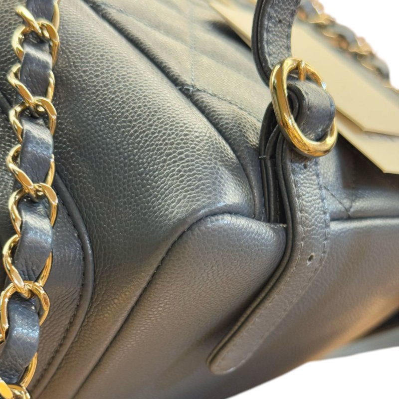 ［3078］香奈兒 CHANEL  菱格皮穿鏈 側面雙口袋炸藥包形狀 粒面牛皮 背包雙肩包 大號 女款 灰藍色-8