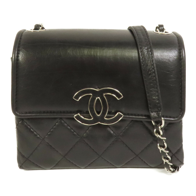 CHANEL 牛皮皮革Chain Shoulder銀扣肩背袋-0
