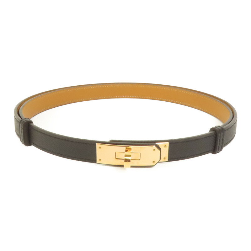 HERMES Epsom皮革Kelly Belt玫瑰金扣皮帶Noir-0
