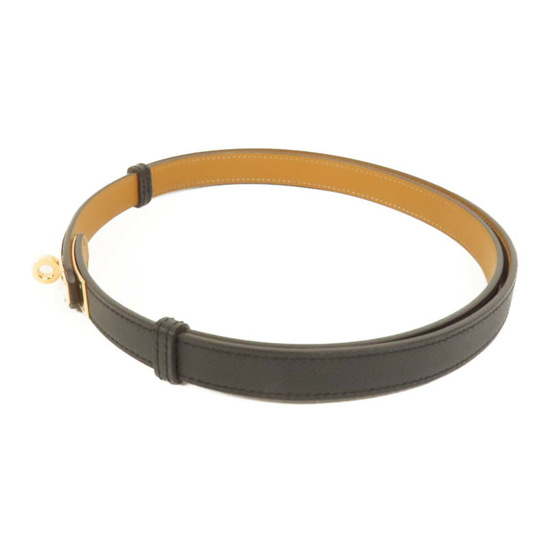 HERMES Epsom皮革Kelly Belt玫瑰金扣皮帶Noir-1