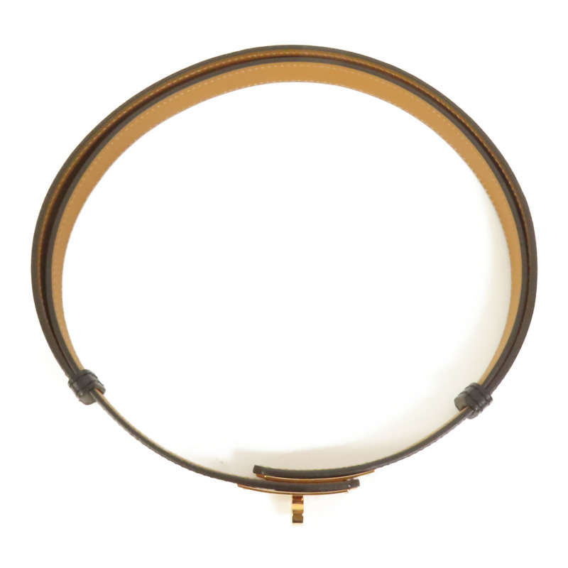 HERMES Epsom皮革Kelly Belt玫瑰金扣皮帶Noir-3