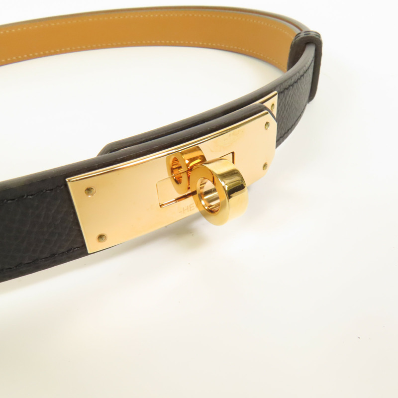 HERMES Epsom皮革Kelly Belt玫瑰金扣皮帶Noir-4