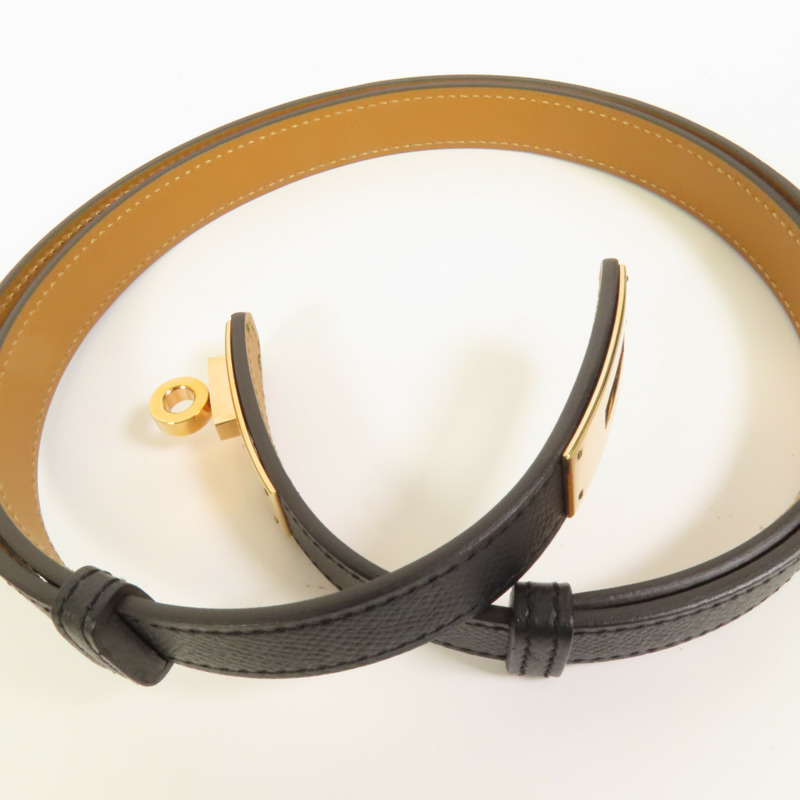 HERMES Epsom皮革Kelly Belt玫瑰金扣皮帶Noir-5