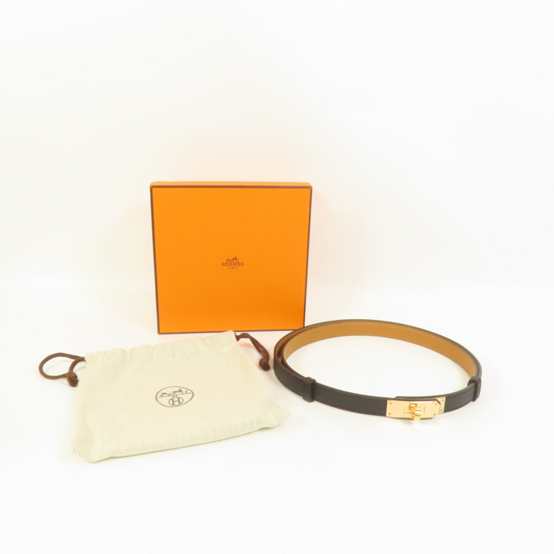 HERMES Epsom皮革Kelly Belt玫瑰金扣皮帶Noir-7