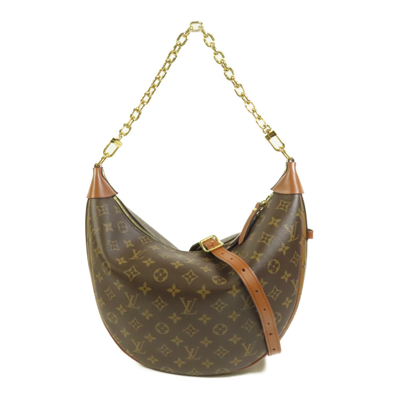LOUIS VUITTON Monogram Reverse Loop Hobo金扣手挽肩背兩用袋棕色-0