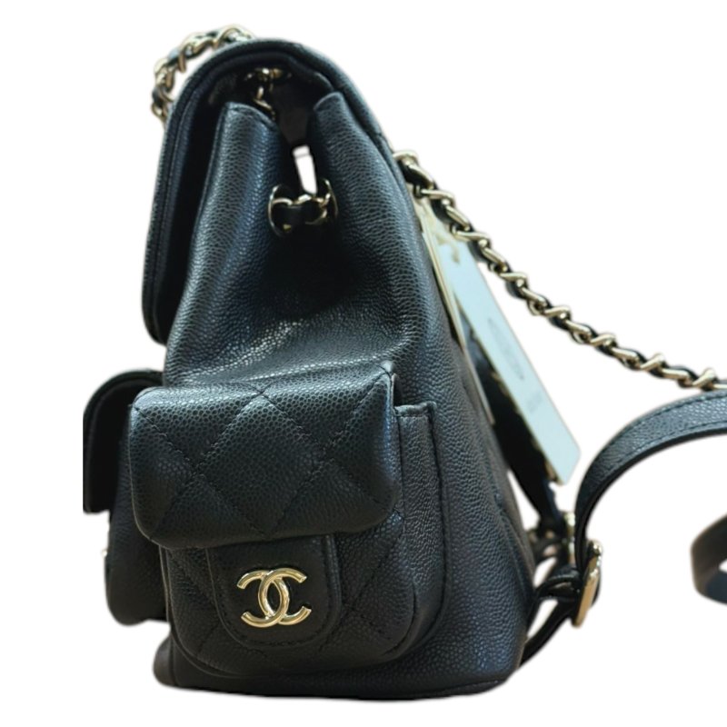 ［3270］香奈兒  CHANEL  Duma 23K 側面雙口袋 菱格皮穿鏈 粒面牛皮 炸藥包形狀背包雙肩包 男女同款情侶款 黑色-3