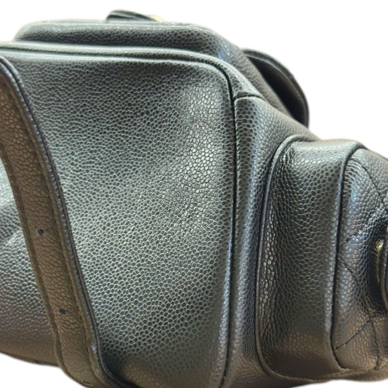 ［3270］香奈兒  CHANEL  Duma 23K 側面雙口袋 菱格皮穿鏈 粒面牛皮 炸藥包形狀背包雙肩包 男女同款情侶款 黑色-4