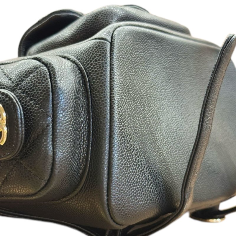 ［3270］香奈兒  CHANEL  Duma 23K 側面雙口袋 菱格皮穿鏈 粒面牛皮 炸藥包形狀背包雙肩包 男女同款情侶款 黑色-5