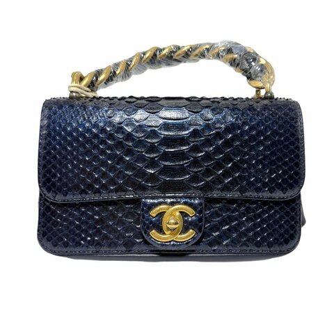 ［2756］香奈兒 Chanel 風琴包 黑色斜挎包 蛇皮 小號 金扣