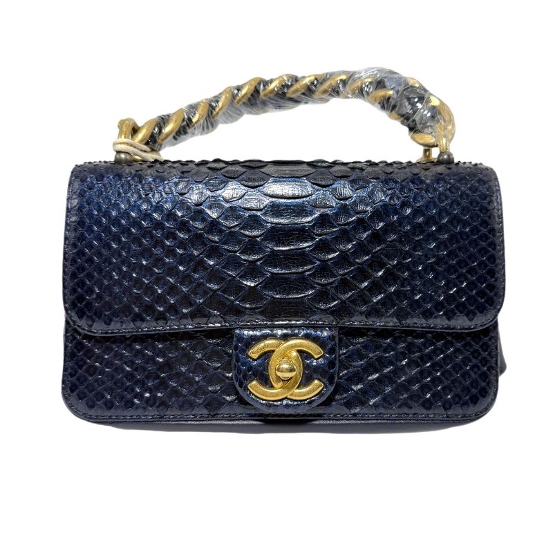 ［2756］香奈兒 Chanel 風琴包 黑色斜挎包 蛇皮 小號 金扣-0