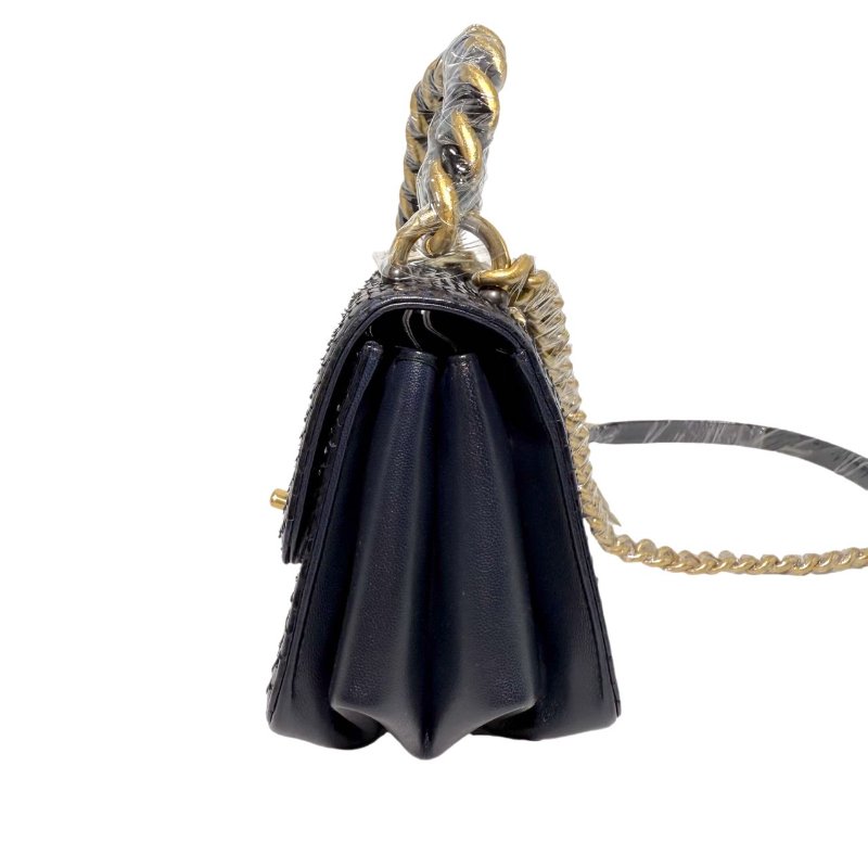 ［2756］香奈兒 Chanel 風琴包 黑色斜挎包 蛇皮 小號 金扣-2