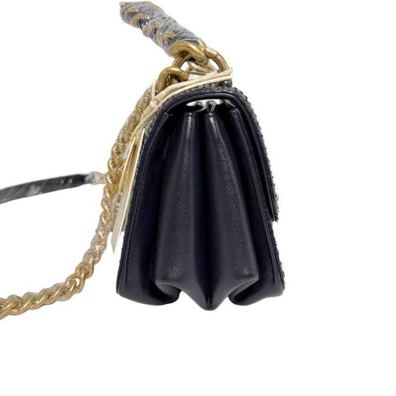 ［2756］香奈兒 Chanel 風琴包 黑色斜挎包 蛇皮 小號 金扣-3