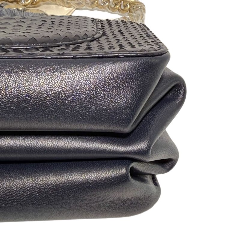 ［2756］香奈兒 Chanel 風琴包 黑色斜挎包 蛇皮 小號 金扣-6