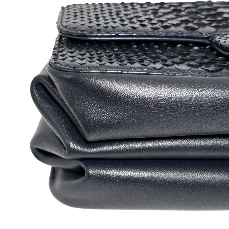 ［2756］香奈兒 Chanel 風琴包 黑色斜挎包 蛇皮 小號 金扣-7