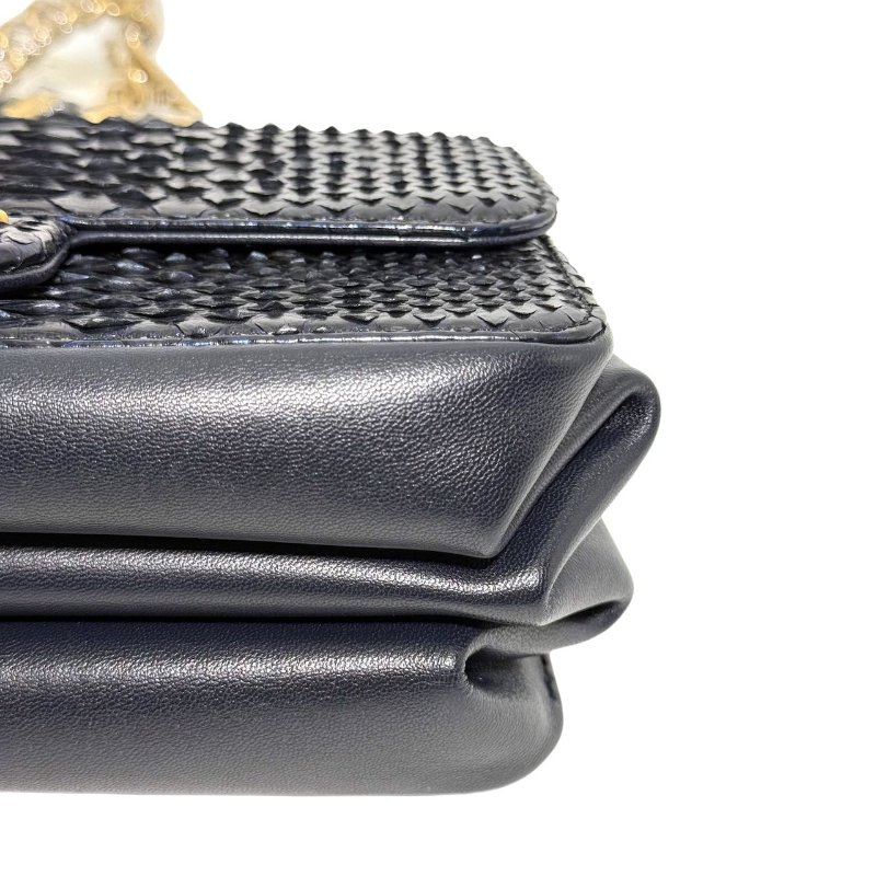 ［2756］香奈兒 Chanel 風琴包 黑色斜挎包 蛇皮 小號 金扣-8