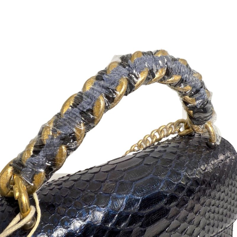 ［2756］香奈兒 Chanel 風琴包 黑色斜挎包 蛇皮 小號 金扣-9