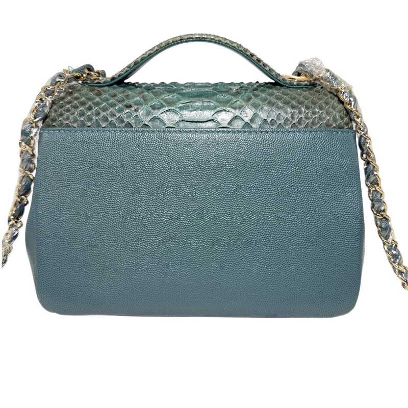 【2732】香奈兒 Chanel 手提/斜挎郵差包 蛇皮綠 小號 金扣-1