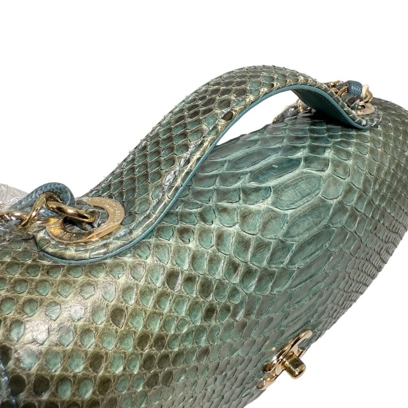 【2732】香奈兒 Chanel 手提/斜挎郵差包 蛇皮綠 小號 金扣-9