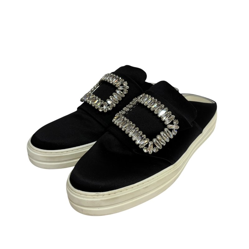 【美收精品】ROGER VIVIER 黑色斷面鑲鑽厚底平底鞋 4-555-1