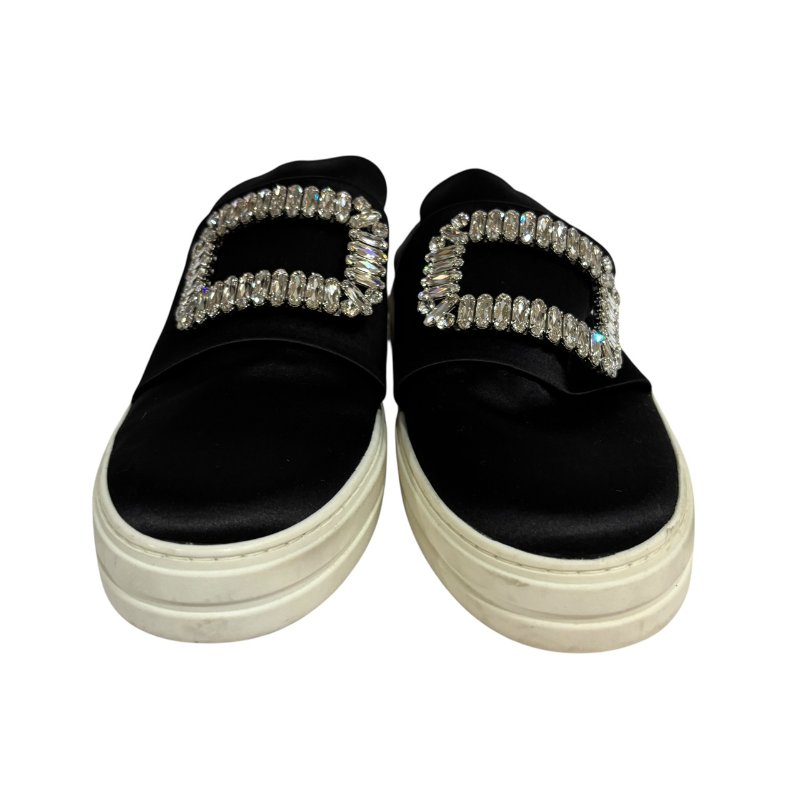 【美收精品】ROGER VIVIER 黑色斷面鑲鑽厚底平底鞋 4-555-2