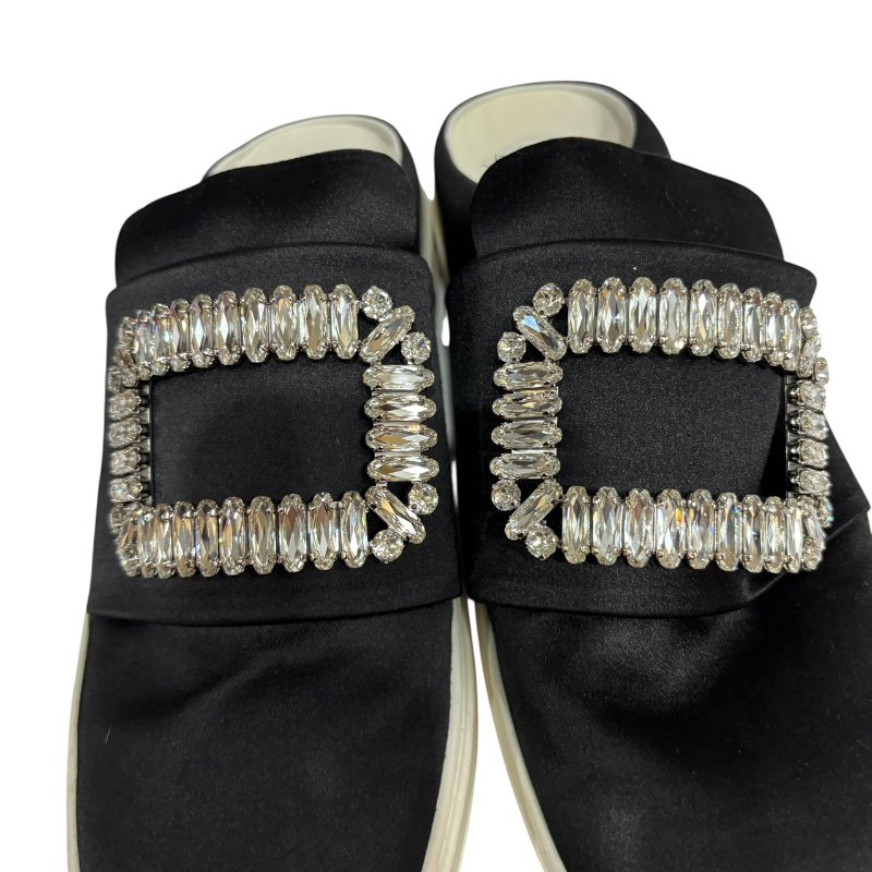 【美收精品】ROGER VIVIER 黑色斷面鑲鑽厚底平底鞋 4-555-4