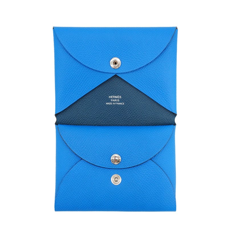 Hermes Calvi Duo 雙層釦式零錢卡包(法國藍)-4