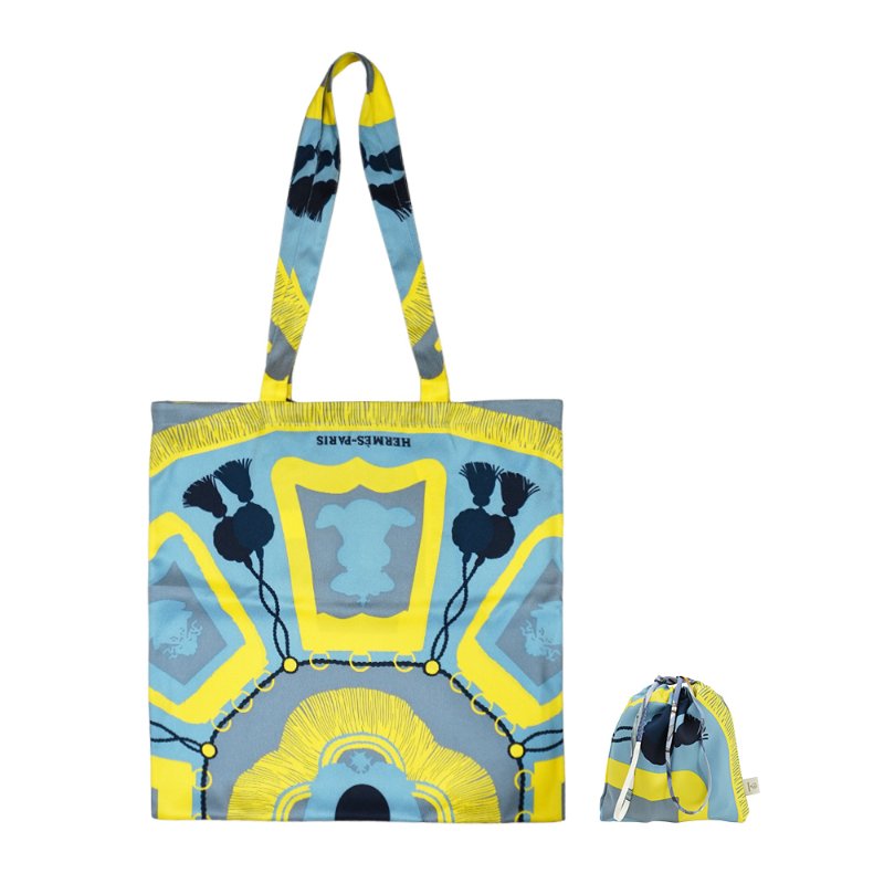 Hermes Petit h 絲質購物袋(黃/藍)-0