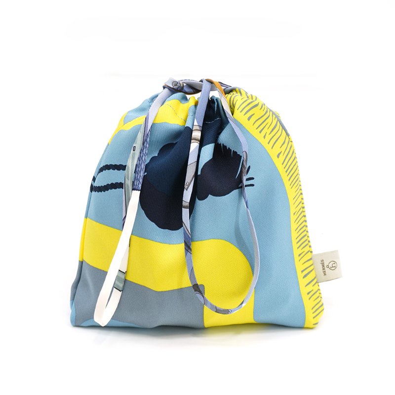 Hermes Petit h 絲質購物袋(黃/藍)-3