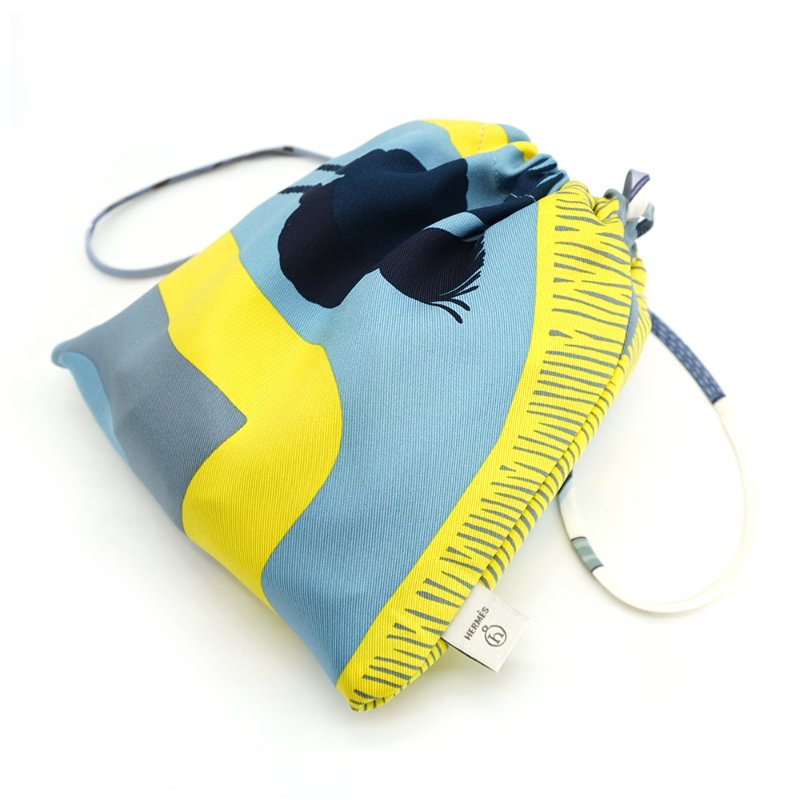 Hermes Petit h 絲質購物袋(黃/藍)-4