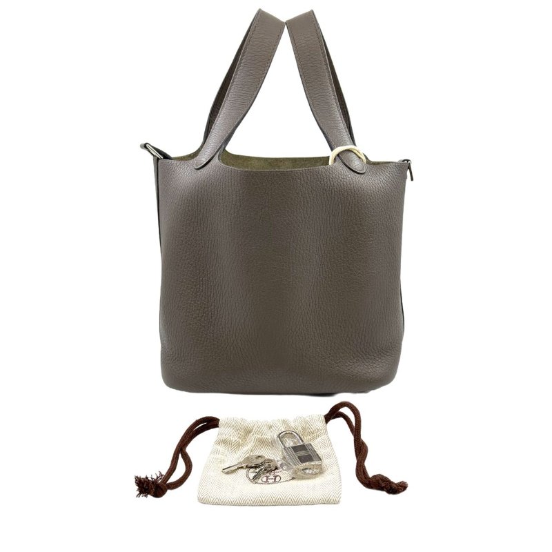 ［2606］愛馬仕 Hermès PICOTIN 18 錫氣灰菜籃子 手提包 TC皮  銀扣-0