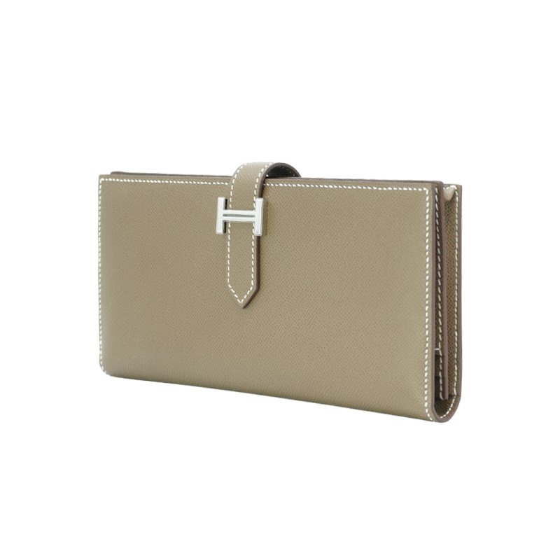 Hermes Bearn Epsom牛皮銀釦穿式長夾(Etoupe大象灰)-1