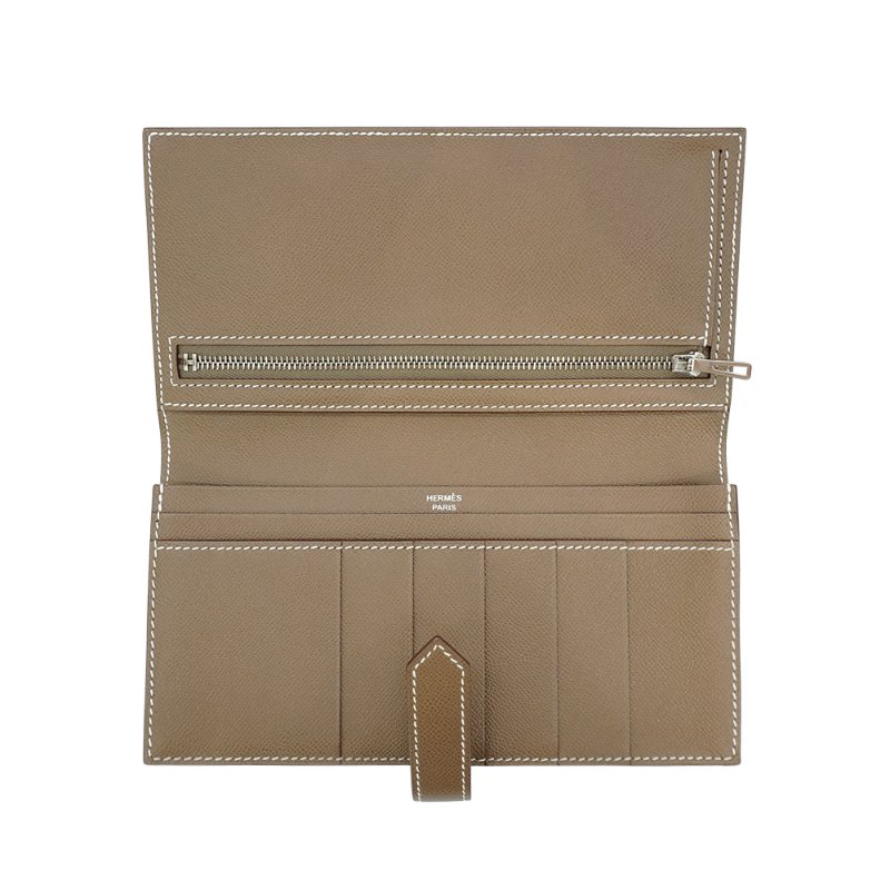 Hermes Bearn Epsom牛皮銀釦穿式長夾(Etoupe大象灰)-4