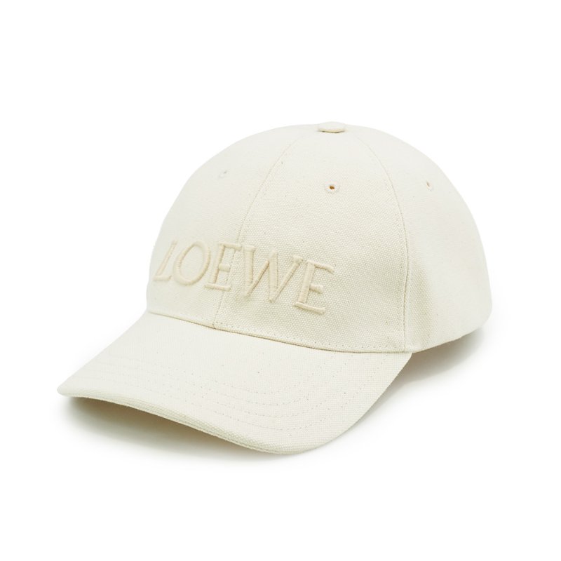 Loewe 標誌刺繡帆布棒球帽(米白)-0