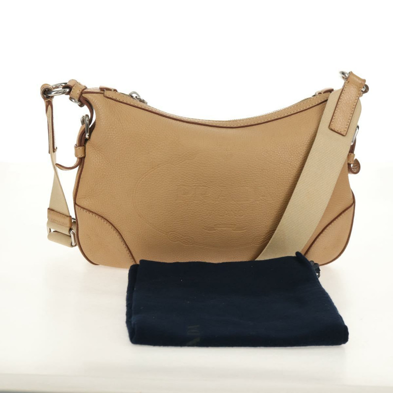 【日本直送】PRADA 皮革單背包 米色 銀色 正品 153864V-11