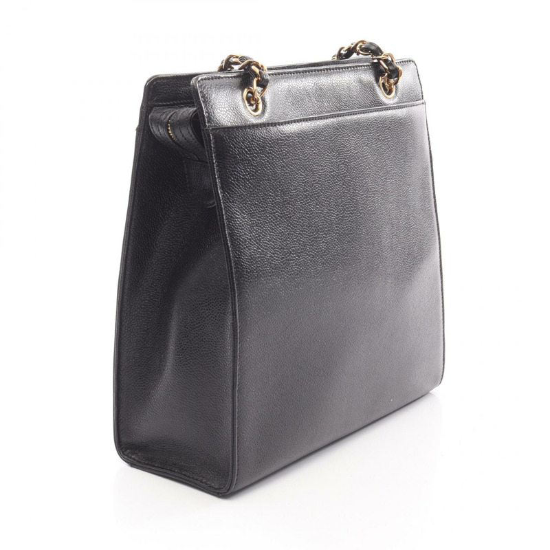 香奈兒 COCO 標誌手提鏈條單背包，小牛皮，黑色，二手，金色五金，女士 CC-1