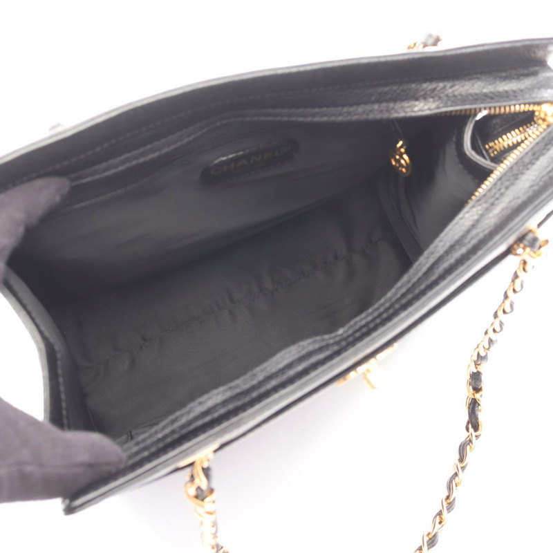 香奈兒 COCO 標誌手提鏈條單背包，小牛皮，黑色，二手，金色五金，女士 CC-2
