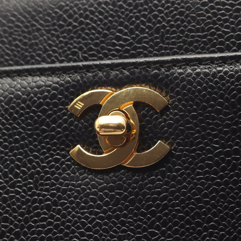 香奈兒 COCO 標誌手提鏈條單背包，小牛皮，黑色，二手，金色五金，女士 CC-5